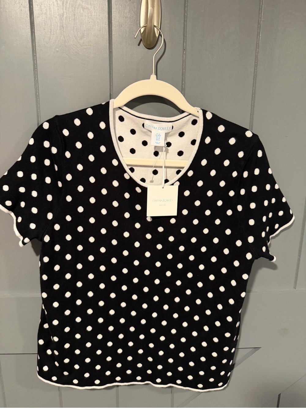 Cynthia Rowley Black Top with White Polka Dots